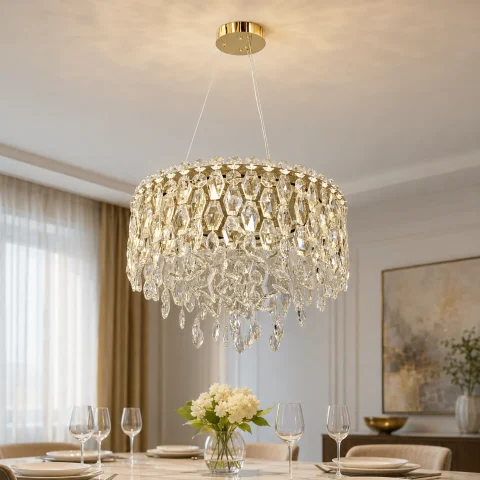 Підвісна кришталева LED-люстра Artlight 012/500BGD золота зі скляними підвісками