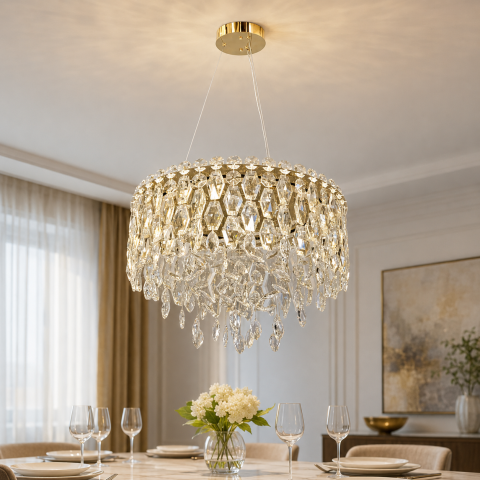 Сучасна підвісна кришталева LED-люстра Artlight 012/500BGD золота зі скляними підвісками