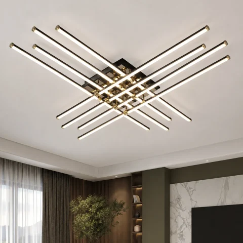 Велика чорно-золота стельова LED-люстра Artlight W182/8-1000 BK+GD із вісьмома перехресними лініями