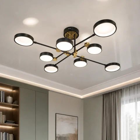 Сучасна чорно-золота LED люстра на 8 плафонів Artlight P537/8BK для вітальні та кабінету