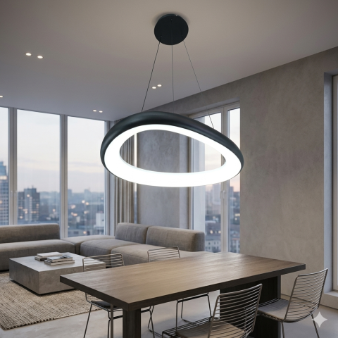 Сучасна підвісна LED люстра кільце для кухні Diasha 0472A BK чорна 54 см 36W регульована за висотою