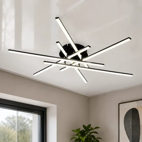 Стельова світлодіодна люстра Artlight MX240511/6BK із шістьма лінійними елементами, чорна, 66 Вт, від 22-32 м²