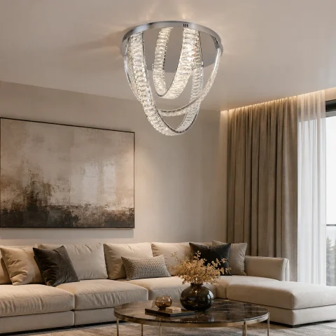 Стельова кришталева LED-люстра Artlight 578/600CH з каскадними стрічками, хром, 56 Вт, від 13-20 м²