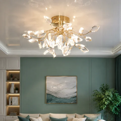 Стельова золота кришталева LED-люстра Splendid Ray L33144/8 (FGD), 65 см з гілками та кришталевим листям