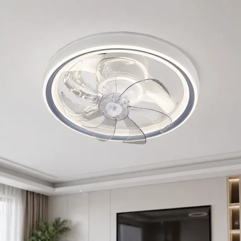 Стельова LED-люстра-вентилятор Artlight FS304GR, біла із сірою окантовкою, 73 Вт, від 10–18 м²