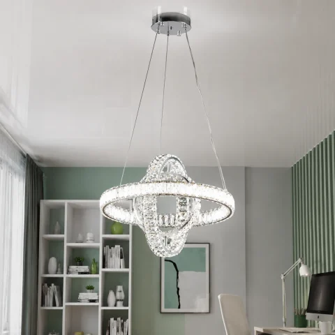 Хромована LED-люстра Splendid Ray LD8886/500/3B LED (WT), 50 см з трьома кришталевими кільцями