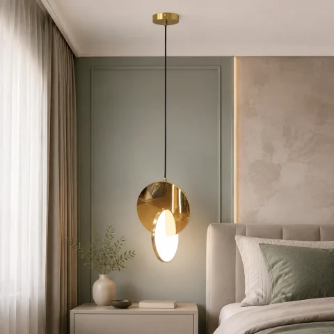 Золотий дизайнерський LED-підвіс Artlight 8219S GD із дзеркальною латунною пластиною та світловим колом