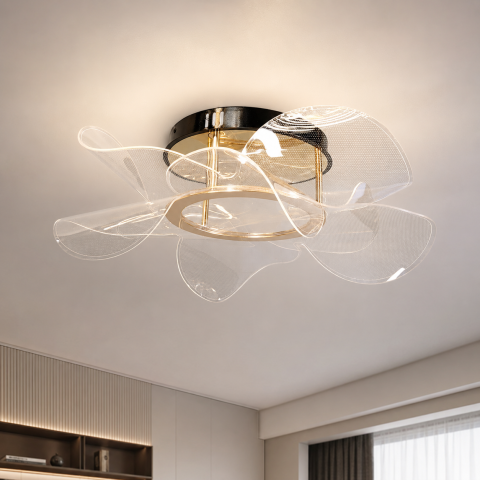 Велика стельова LED-люстра Artlight 1030-550GD+BK чорна із золотом та прозорим фігурним плафоном