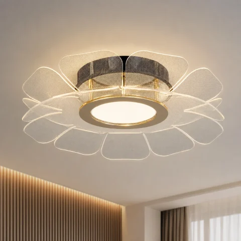 Декоративна стельова LED-люстра Artlight 1032-450 GD+BK у формі квітки з прозорими акриловими пелюстками