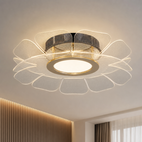 Декоративна стельова LED-люстра Artlight 1032-450 GD+BK у формі квітки з прозорими акриловими пелюстками