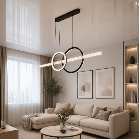 Сучасний підвісний LED світильник Diasha 1106/2+1BK чорний 72W 120 см кільця до 20 м2