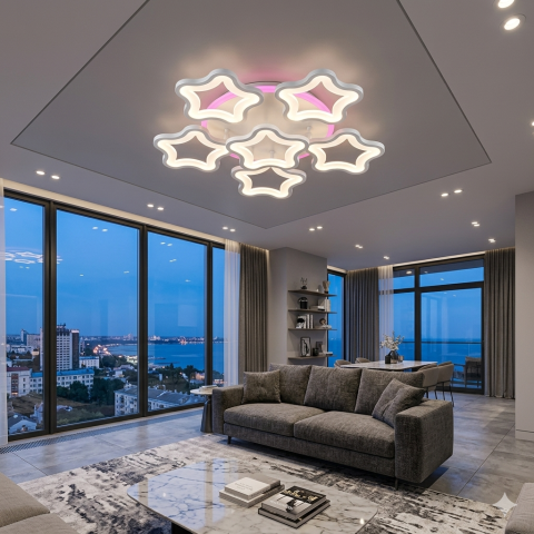 Світлодіодна стельова люстра зірки для спальні Diasha 1660/5+1WH LED 3color біла 55 см 95 W з пультом