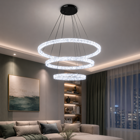 Підвісна LED люстра до 30 м2 Diasha 1712/800+600+400ABK, три кільця, чорна, 125 W