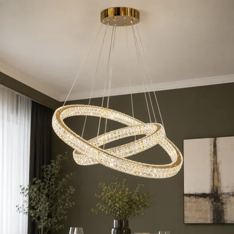 Золота кришталева LED люстра з двох переплетених каблучок Artlight 8219-70+50GD Золота кришталева LED люстра з двох переплетених каблучок Artlight 8219-70+50GD
