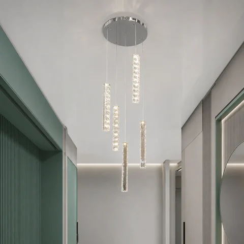 Каскадна хромована LED люстра Artlight 622/5CH на 5 прозорих кришталевих підвісів 95W Каскадна хромована LED люстра Artlight 622/5CH на 5 прозорих кришталевих підвісів 95W
