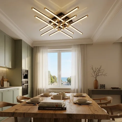 Стельова LED-люстра Artlight W180/6BK+GD 88 Вт, 3 режими світла, чорно-золота, 68,5×68,5 см, від 16-25 м²