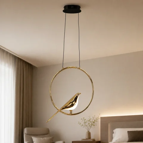 Світлодіодна підвісна люстра Artlight 21130/1GD з декоративною птицею, 5 Вт, золото + чорний