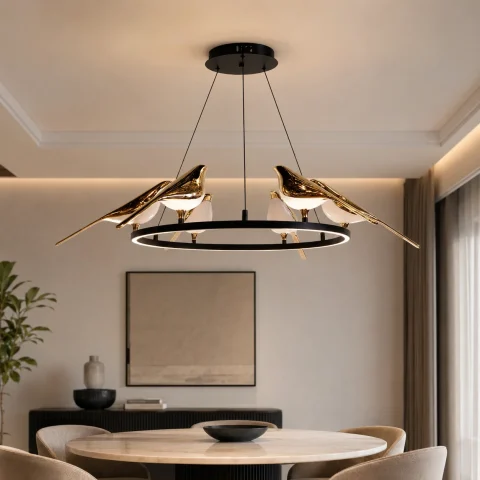 Світлодіодна підвісна люстра Artlight 21130/6GD з 6 декоративними птахами, 26 Вт (чорний + золото) Світлодіодна підвісна люстра Artlight 21130/6GD з 6 декоративними птахами, 26 Вт (чорний + золото)