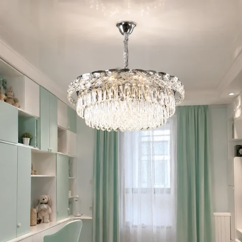 Велика хромована кришталева світлодіодна люстра Splendid Ray LA7013/600/8+LED (CR) на 8 ламп, 60 см