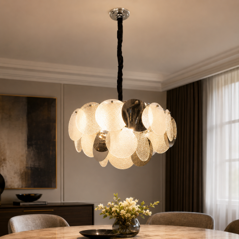 Дизайнерська підвісна люстра Artlight 21822/500CH хром з прозорими та білими скляними дисками