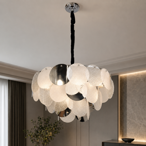 Декоративна підвісна люстра Artlight 21822/600CH хромована на 14 ламп E14 з прозорим і матовим білим склом.
