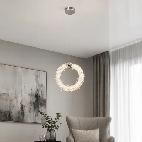 Підвісний світлодіодний світильник-кільце Artlight 2053/300CH хром із прозорим кришталевим декором, 15W