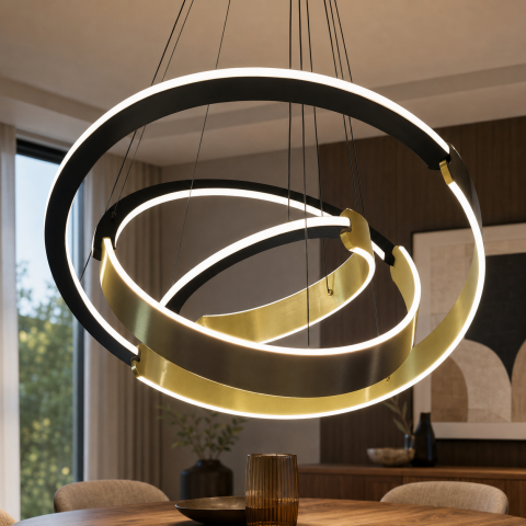 Світлодіодна люстра підвісна Artlight 2301/3 з трьома кільцями в чорно-золотому кольорі. Світлодіодна люстра підвісна Artlight 2301/3 з трьома кільцями в чорно-золотому кольорі.
