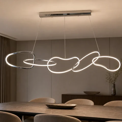 Підвісна світлодіодна люстра Artlight 2305/5CH хромована витягнута з п’ятьма фігурними LED елементами, 86W Підвісна світлодіодна люстра Artlight 2305/5CH хромована витягнута з п’ятьма фігурними LED елементами, 86W