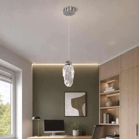 Одиночний хромований LED підвіс із прозорим багатогранним склом 2337/1CH Artlight