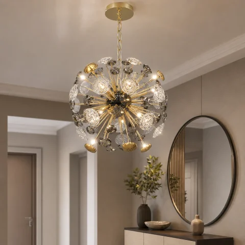 Дизайнерська підвісна люстра Artlight 24402-400GD+BK золотисто-чорна на 8 ламп G4 з прозорим та графітовим склом