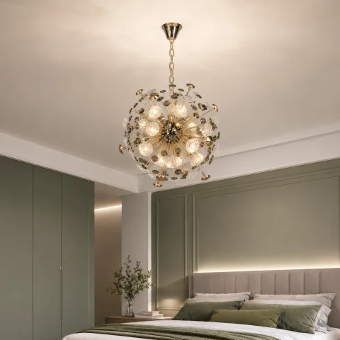 Сучасна сферична підвісна люстра Artlight 24402-500GD+BK на 12 ламп G4 (золото/чорний, скляні елементи)