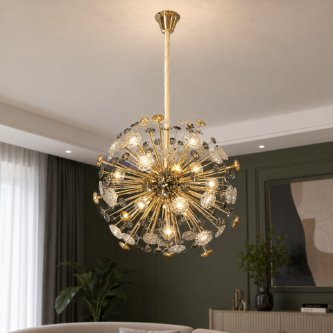 Велика дизайнерська підвісна люстра Artlight 24402-600GD+BK на 16 ламп G4 із золотим каркасом та графітовим склом Велика дизайнерська підвісна люстра Artlight 24402-600GD+BK на 16 ламп G4 із золотим каркасом та графітовим склом