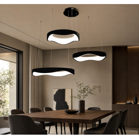 Світлодіодна люстра підвісна Artlight 2460/42+52+62BK з трьома хвилеподібними кільцями, 200W Світлодіодна люстра підвісна Artlight 2460/42+52+62BK з трьома хвилеподібними кільцями, 200W