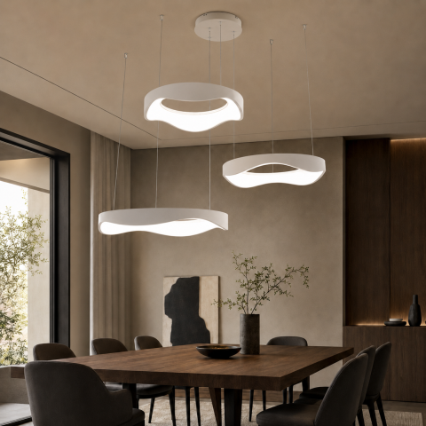 Світлодіодна люстра підвісна Artlight 2460/42+52+62WH з трьома хвилеподібними кільцями, 200W Світлодіодна люстра підвісна Artlight 2460/42+52+62WH з трьома хвилеподібними кільцями, 200W