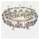 Кругла підвісна люстра Artlight 25028-650GD золота на 12 ламп G4 з прозорими та графітовими скляними квітами