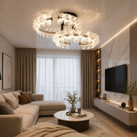 Сучасна стельова LED люстра для спальні Diasha 2511/500+400CG золото 80W з пультом 14 м2