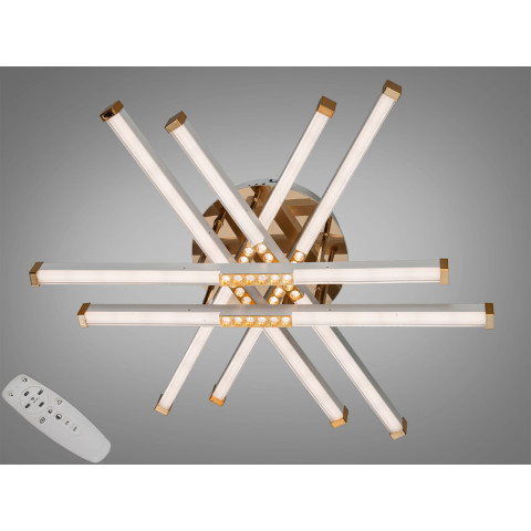 Стельова LED-люстра Diasha 2531WH+G dimmer для вітальні, спальні та кухні, димер, пульт, 80 W, 67 см, 13-19m2