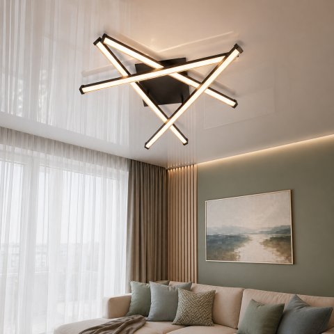 Сучасна стельова LED люстра для вітальні Diasha 2535BK чорна 56 W з пультом диммер 63 см 8-16 м2
