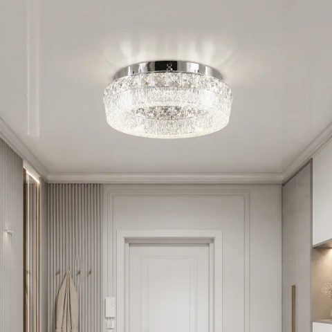 Компактна хромована стельова світлодіодна люстра Splendid Ray L3455/300/1 LED (Chrome), 30 см з кришталем