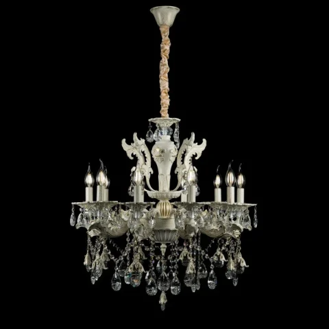 Люстра свеча Splendid Ray L30313/10, хрустальная, 10 ламп, кремовая/золото/белая, современный стиль, высота 90–120 см