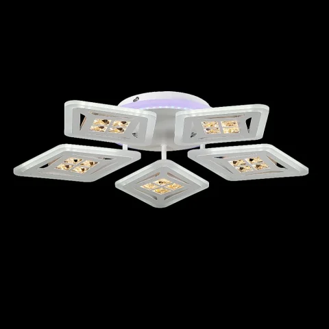 Люстра стельова LED Splendid Ray LK28925/5+1, 6 ламп, 55 см, білий акрил (пульт, димер, синя/фіолетова підсвітка)