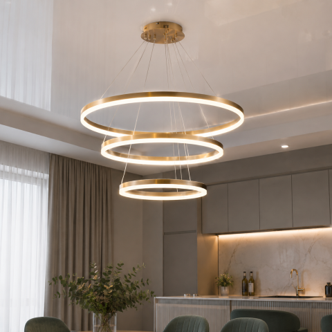 Підвісна LED-люстра Splendid Ray LF2557/3 LED (GD) золота з димером і пультом