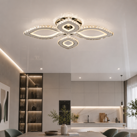 Елегантна LED люстра Splendid Ray Lk2368/2+2 LED WT хром із кришталем і пультом до 20 м2