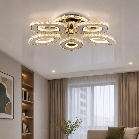Сучасна кришталева LED люстра Splendid Ray Lk2368/5 LED WT хром з пультом до 20 м2