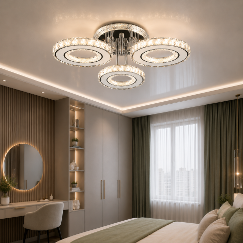 Сучасна світлодіодна люстра Splendid Ray Lk2369/3 LED WT з кільцевими плафонами та кришталевим декором