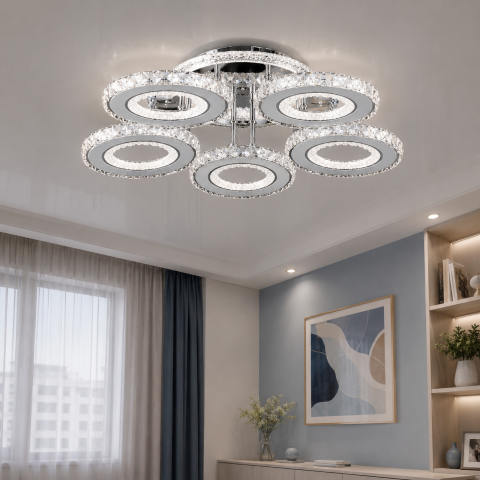 Сучасна LED люстра Splendid Ray Lk2369/5 LED WT хром з пультом і димером