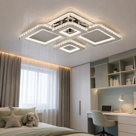 Сучасна світлодіодна люстра Splendid Ray Lk2370/2+2 LED WT з кришталевим декором і пультом керування