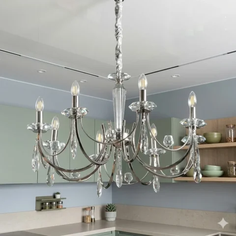 Класична люстра-свічка Splendid Ray L9014/8 (silver) для вітальні, спальні та зали, 8 ламп, патрон Е14, хром/білий, діаметр 77 см