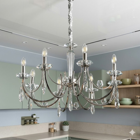 Класична люстра-свічка Splendid Ray L9014/8 (silver) для вітальні, спальні та зали, 8 ламп, патрон Е14, хром/білий, 77 см