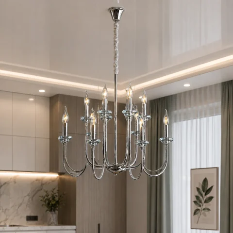 Люстра зі свічками Splendid Ray L9048/6+6 (silver) хром, 12 ламп E14, діаметр 57 см